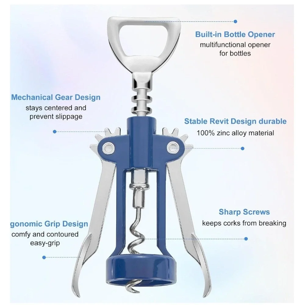 Blue Wing Corkscrew Wine Opener and Bottle Opener Zinc Alloy Bar Tool NEW